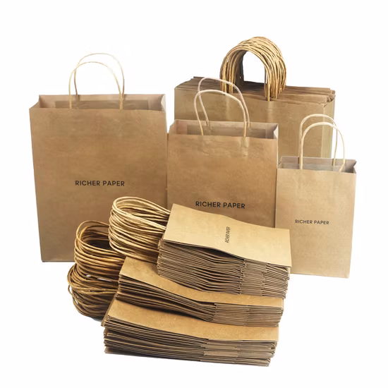 Regalo artigianale di lusso personalizzato all'ingrosso Confezione bianco marrone Bolsa De Papel Borsa regalo per lo shopping stampata Sacchetti di carta Kraft con il tuo logo